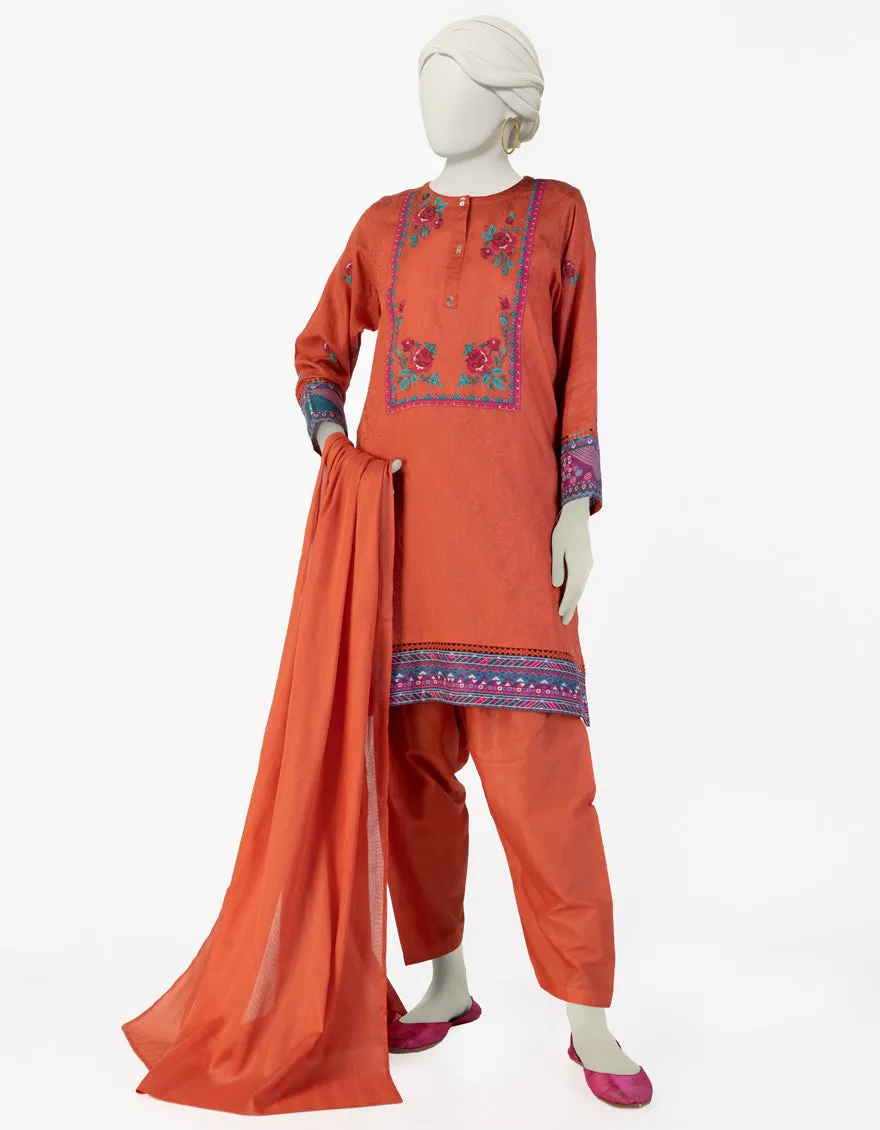 ORANGE DOBBY 3PC STITCHED | JLAWN-S-25-116/S CROSS STITCHED-04 sold by Junaid Jamshed