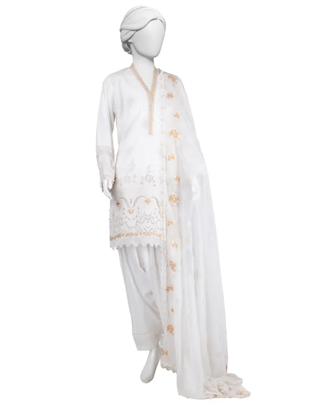 WHITE LAWN 3PC UNSTITCHED | JLAWN-S-25-831 LUXE B-5 sold by Junaid Jamshed