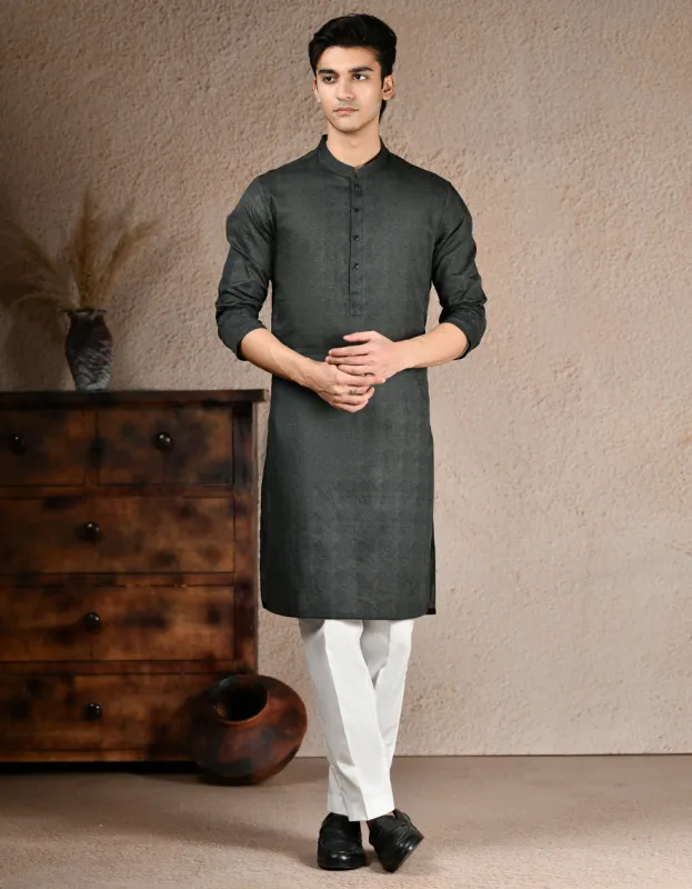 GREEN COTTON KURTA | JJK-A-33330/S25/JJ8387-PN sold by Junaid Jamshed
