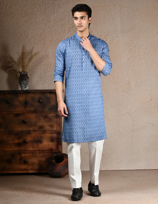 BLUE COTTON KURTA | JJK-A-33325/S25/JJ8387-PN sold by Junaid Jamshed