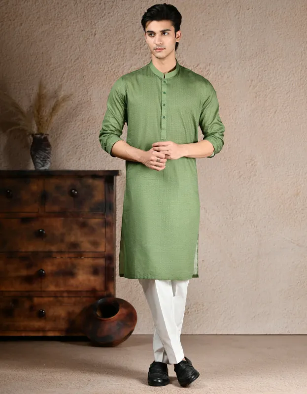 GREEN COTTON KURTA | JJK-A-33316/S25/JJ8387-PN sold by Junaid Jamshed