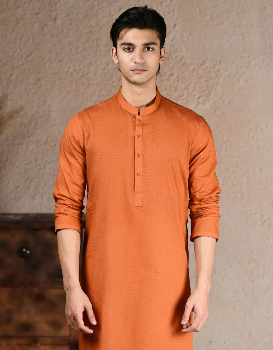 ORANGE COTTON KURTA | JJK-A-33315/S25/JJ8387-PN sold by Junaid Jamshed product image thumbnail 2
