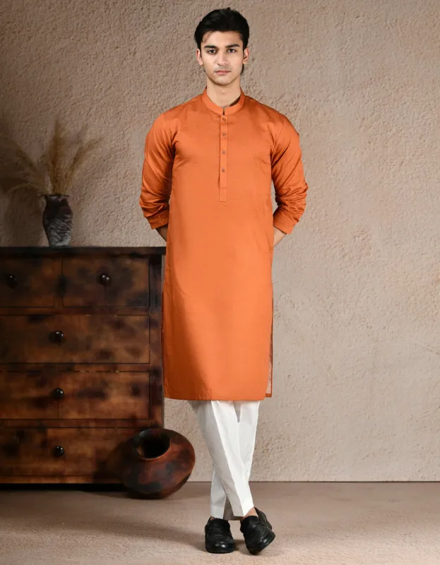 ORANGE COTTON KURTA | JJK-A-33315/S25/JJ8387-PN sold by Junaid Jamshed
