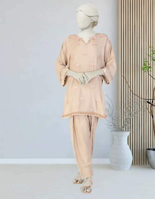BEIGE SILK 2PC STITCHED | JLAWN-S-JST-25-2063/S FLORAL-08 sold by Junaid Jamshed