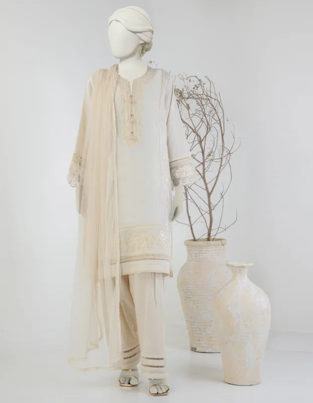 BEIGE DOBBY 3PC STITCHED | JLAWN-S-25-128/S PEARL PERFECTION-04 sold by Junaid Jamshed