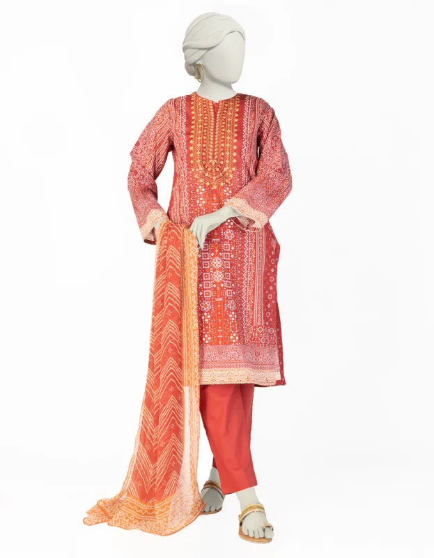 MAROON LAWN 3PC STITCHED | JLAWN-S-25-077/S CHUNRI-5 made by Junaid Jamshed