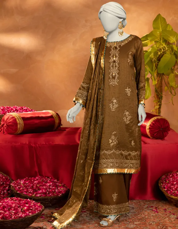 BROWN COTTON 3PC STITCHED | JJPW-S-JPS-25-3924 FB/INARA-10 sold by Junaid Jamshed