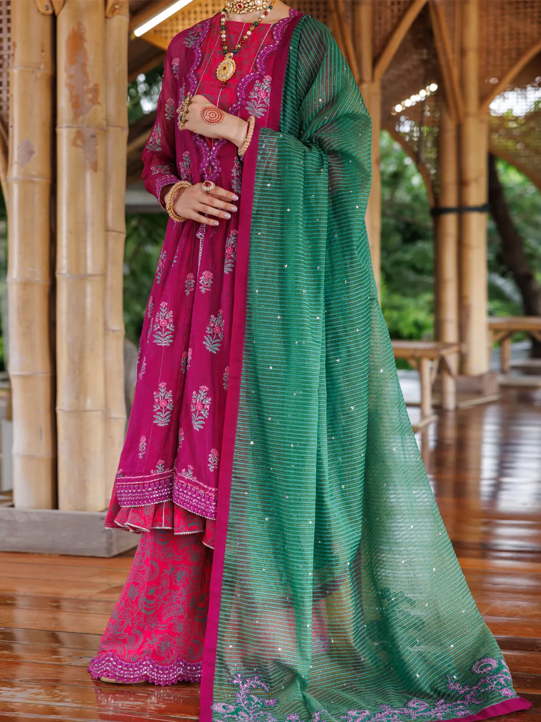 MAGENTA KHADDI NET 3PC UNSTITCHED | ALP-3PS-2027 AM-3144A sold by Junaid Jamshed