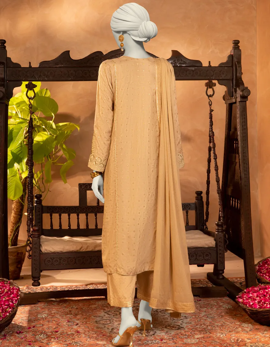 BEIGE RAW SILK 3PC STITCHED | JJPW-S-JPS-25-3918 FB/INARA-04 sold by Junaid Jamshed product image thumbnail 2