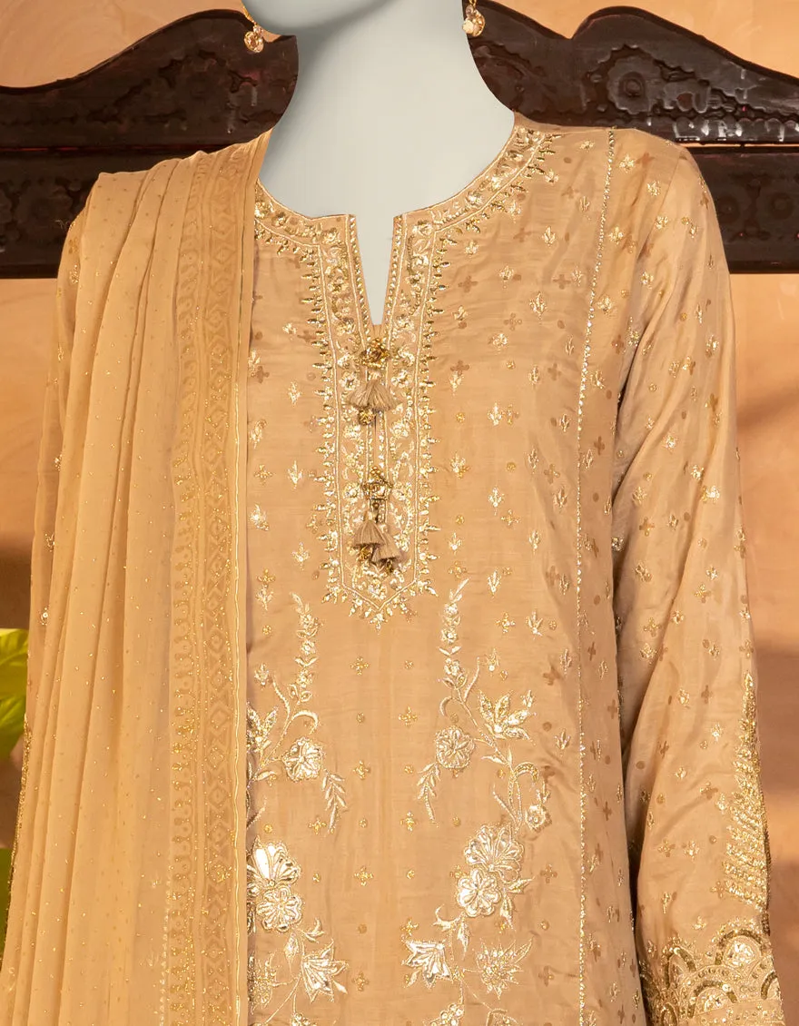 BEIGE RAW SILK 3PC STITCHED | JJPW-S-JPS-25-3918 FB/INARA-04 sold by Junaid Jamshed product image thumbnail 3