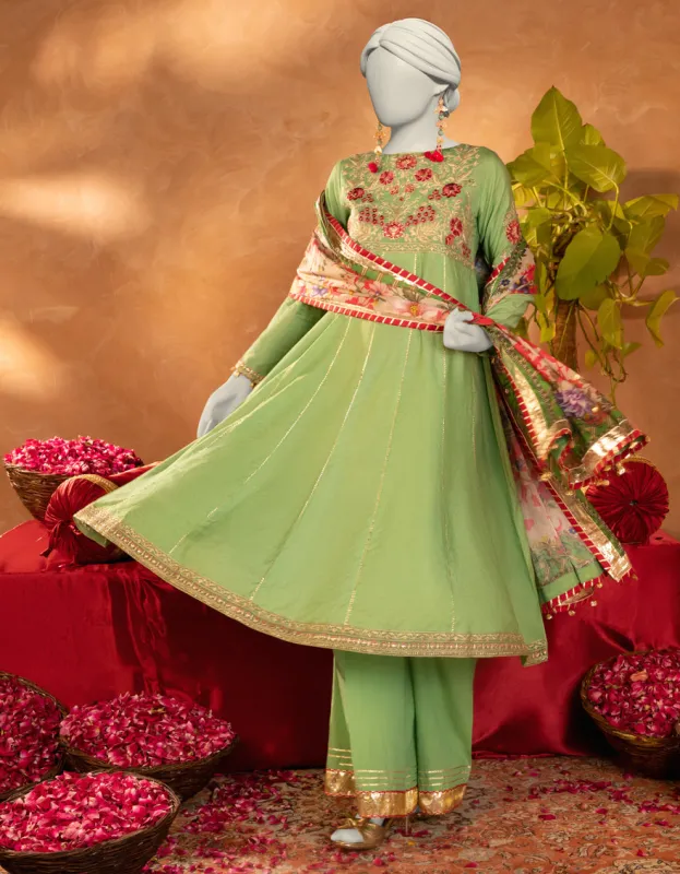 GREEN COTTON SILK 3PC STITCHED | JJPW-S-JPS-25-3908 FB/DANEEN-8 sold by Junaid Jamshed