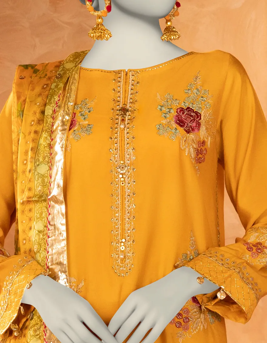 MUSTARD COTTON SILK 3PC STITCHED | JJPW-S-JPS-25-3907 FB/DANEEN-7 sold by Junaid Jamshed product image thumbnail 4