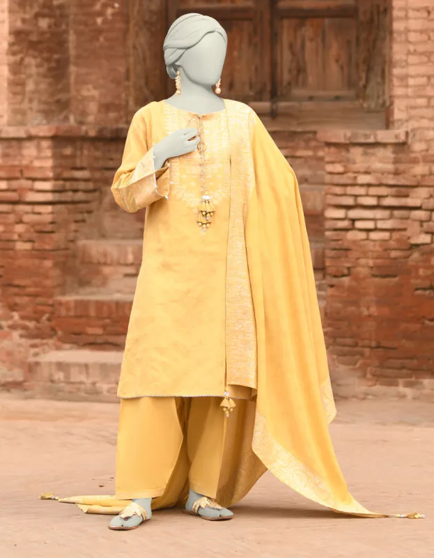 YELLOW JACQUARD 3PC STITCHED | JLAWN-S-25-847/S CLASSICAL REFLECTION-03 made by Junaid Jamshed