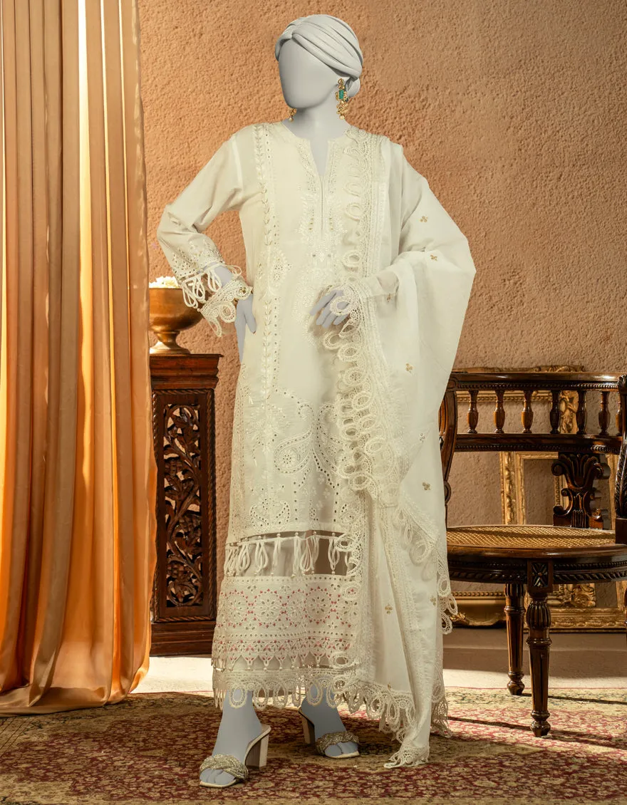 WHITE JACQUARD 3PC UNSTITCHED | JLAWN-S-25-3255 LUXE C-7 sold by Junaid Jamshed