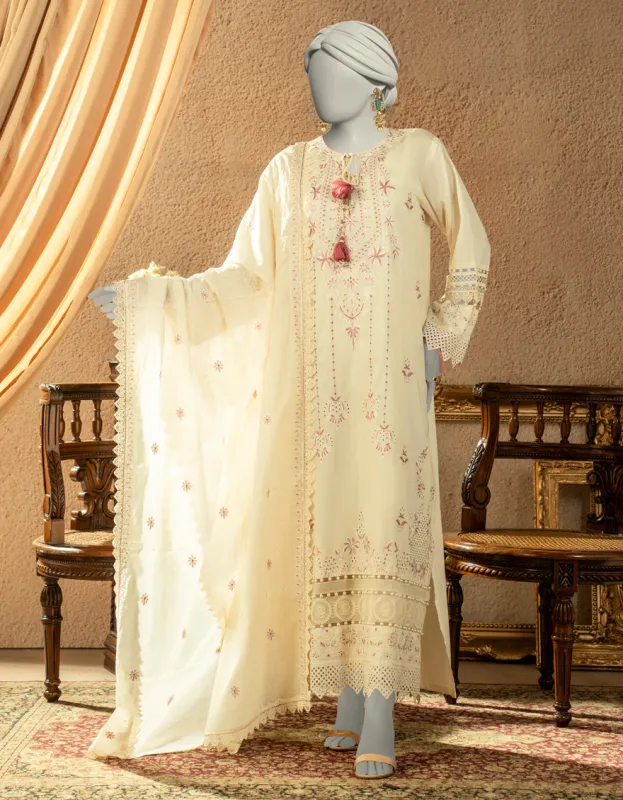 WHITE JACQUARD 3PC UNSTITCHED | JLAWN-S-25-3252 LUXE C-4 sold by Junaid Jamshed