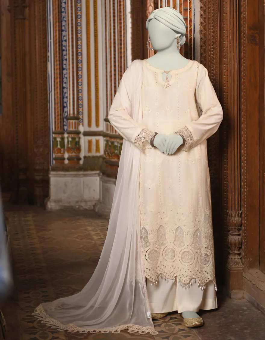 WHITE LAWN 3PC STITCHED | JLAWN-S-25-048/S SCHIFFLI-6 sold by Junaid Jamshed