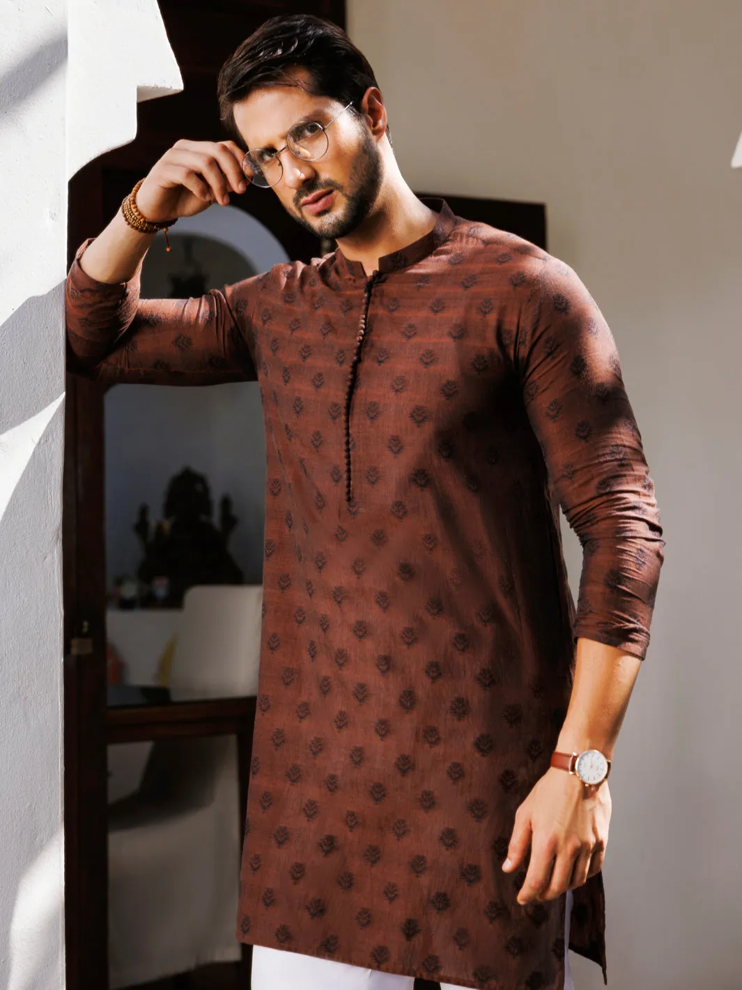 BROWN BLENDED KURTA | AL-K-1231/AM-6324A sold by Junaid Jamshed product image thumbnail 3