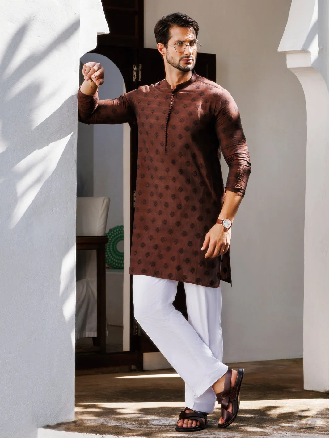 BROWN BLENDED KURTA | AL-K-1231/AM-6324A sold by Junaid Jamshed