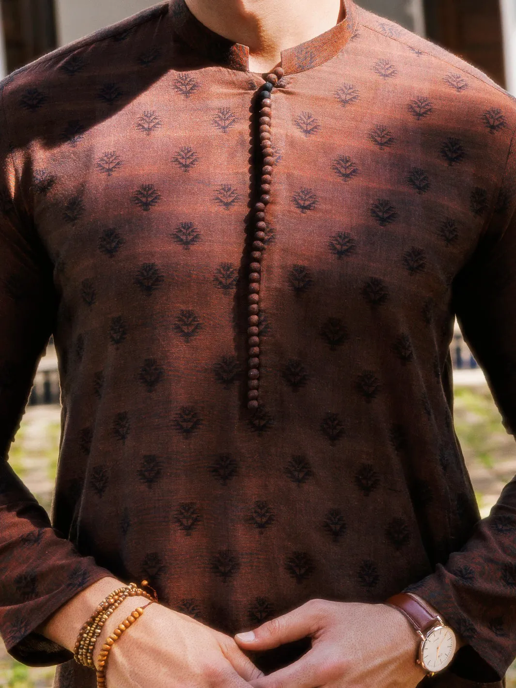 BROWN BLENDED KURTA | AL-K-1231/AM-6324A sold by Junaid Jamshed product image thumbnail 2