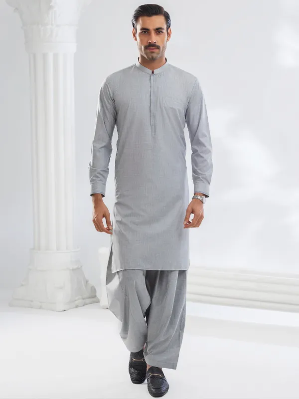 GREY BLENDED KAMEEZ SHALWAR | AL-KS-3104/AM-6209C sold by Junaid Jamshed