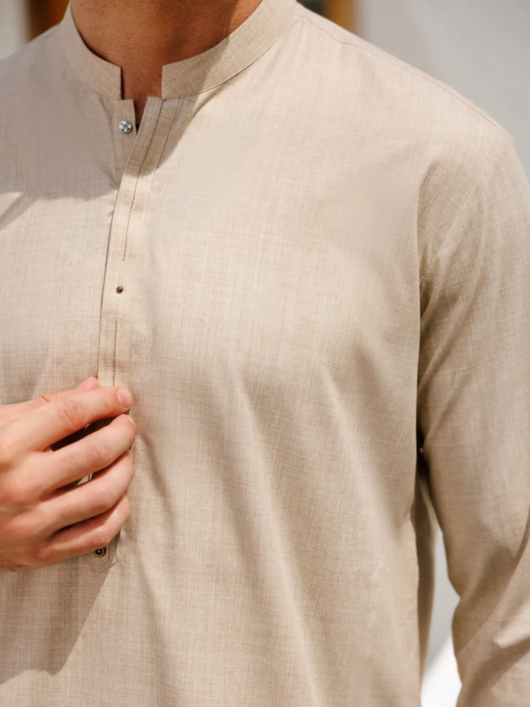 BEIGE BLENDED KURTA TROUSERS | AL-KT-3099/AM-6209A sold by Junaid Jamshed product image thumbnail 3