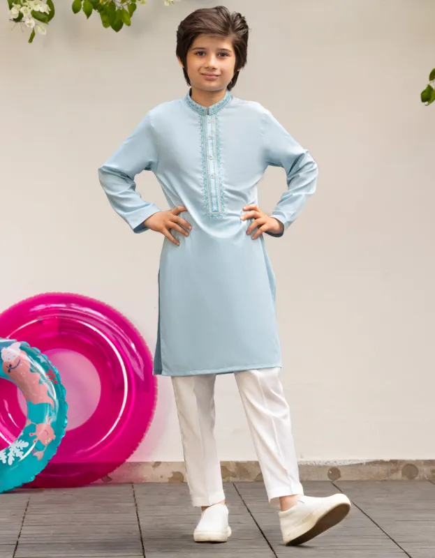 BLUE BLENDED KURTA | JCK-A-39292/S25/JJ9954-FL sold by Junaid Jamshed