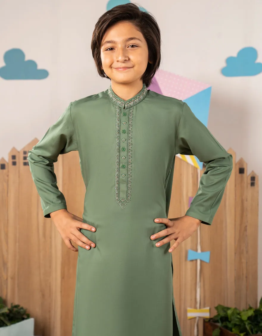 GREEN BLENDED KURTA | JCK-A-39293/S25/JJ9954-FL sold by Junaid Jamshed product image thumbnail 3