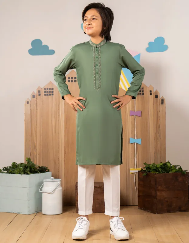 GREEN BLENDED KURTA | JCK-A-39293/S25/JJ9954-FL sold by Junaid Jamshed