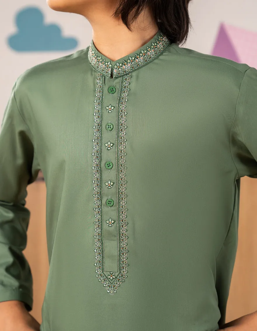 GREEN BLENDED KURTA | JCK-A-39293/S25/JJ9954-FL sold by Junaid Jamshed product image thumbnail 2