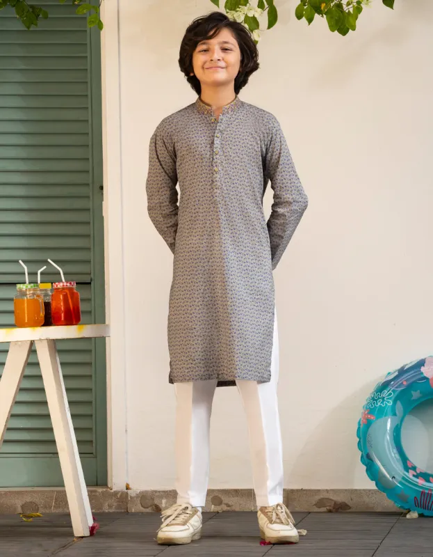 GREY COTTON KURTA | JCK-A-46608/S25/JJ9774-SF sold by Junaid Jamshed