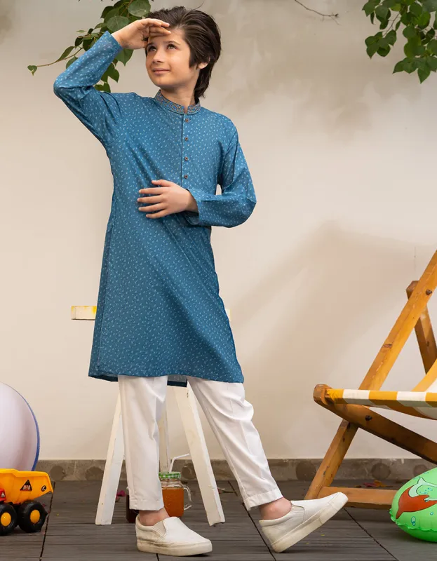 BLUE COTTON KURTA | JCK-A-46610/S25/JJ9774-SF sold by Junaid Jamshed