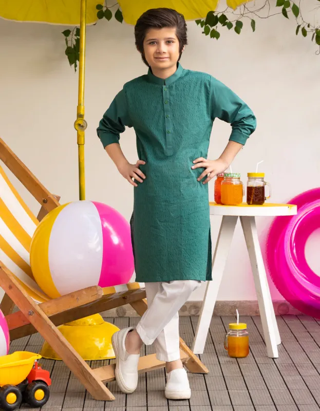 GREEN COTTON KURTA | JCK-A-50020/S25/JJ9552-CL sold by Junaid Jamshed