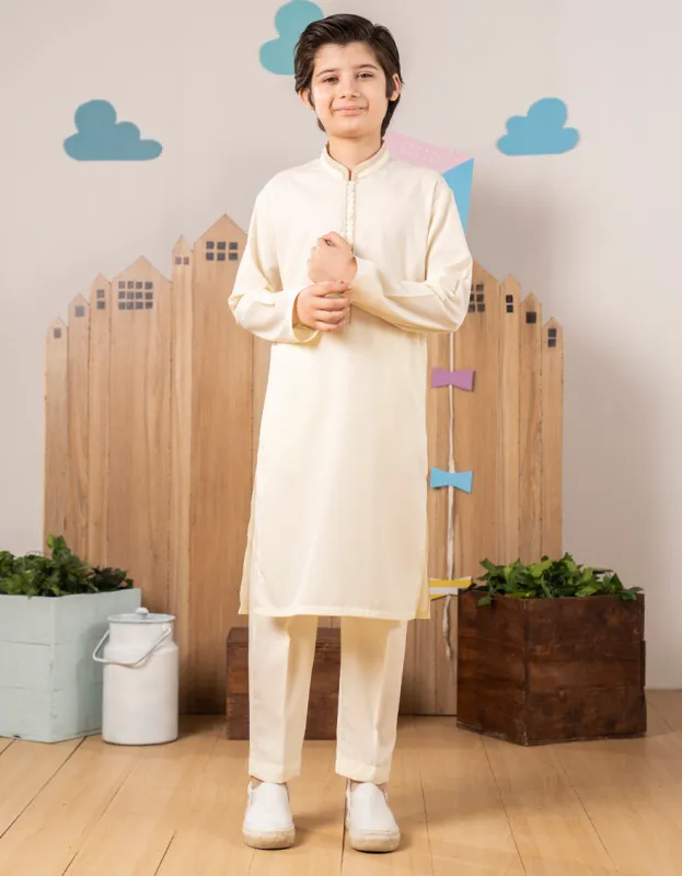 CREAM BLENDED KURTA TROUSERS | JCKP-A-39257/S25/JJ9629-CL sold by Junaid Jamshed