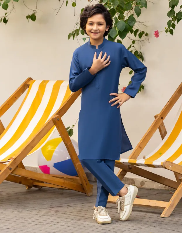 INDIGO BLUE BLENDED KURTA TROUSERS | JCKP-A-39273/S25/JJ9363-PN sold by Junaid Jamshed