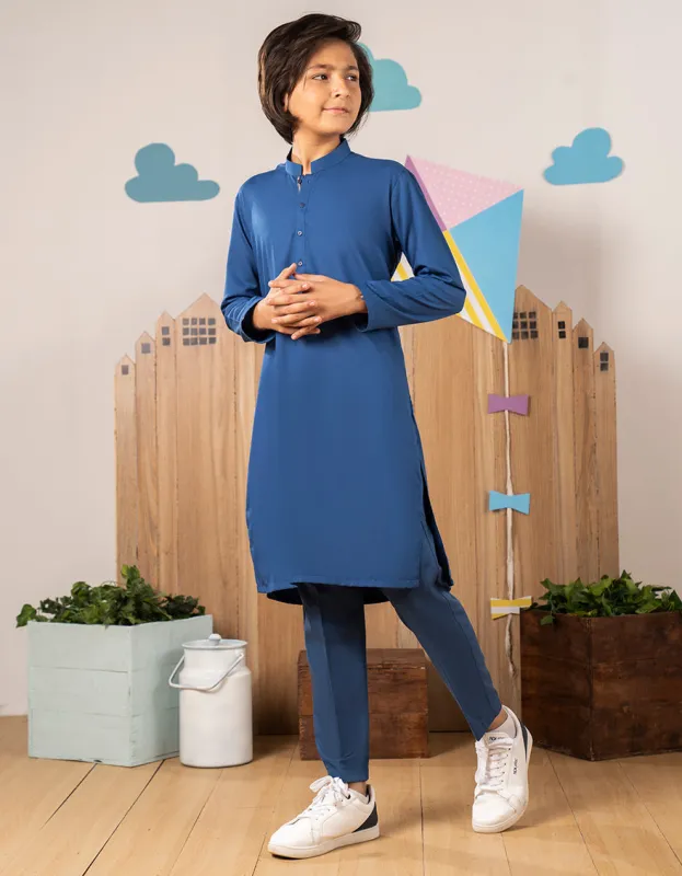BLUE BLENDED KURTA TROUSERS | JCKP-A-39313/S25/JJ9822-PN sold by Junaid Jamshed
