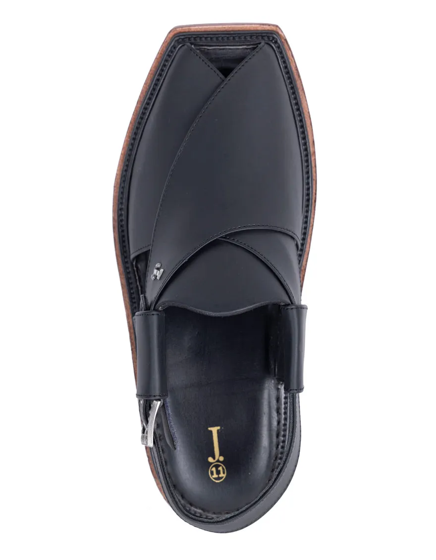 BLACK PESHAWARI SANDAL | JJFW-JPC-11507/S25-ZU-PLN sold by Junaid Jamshed