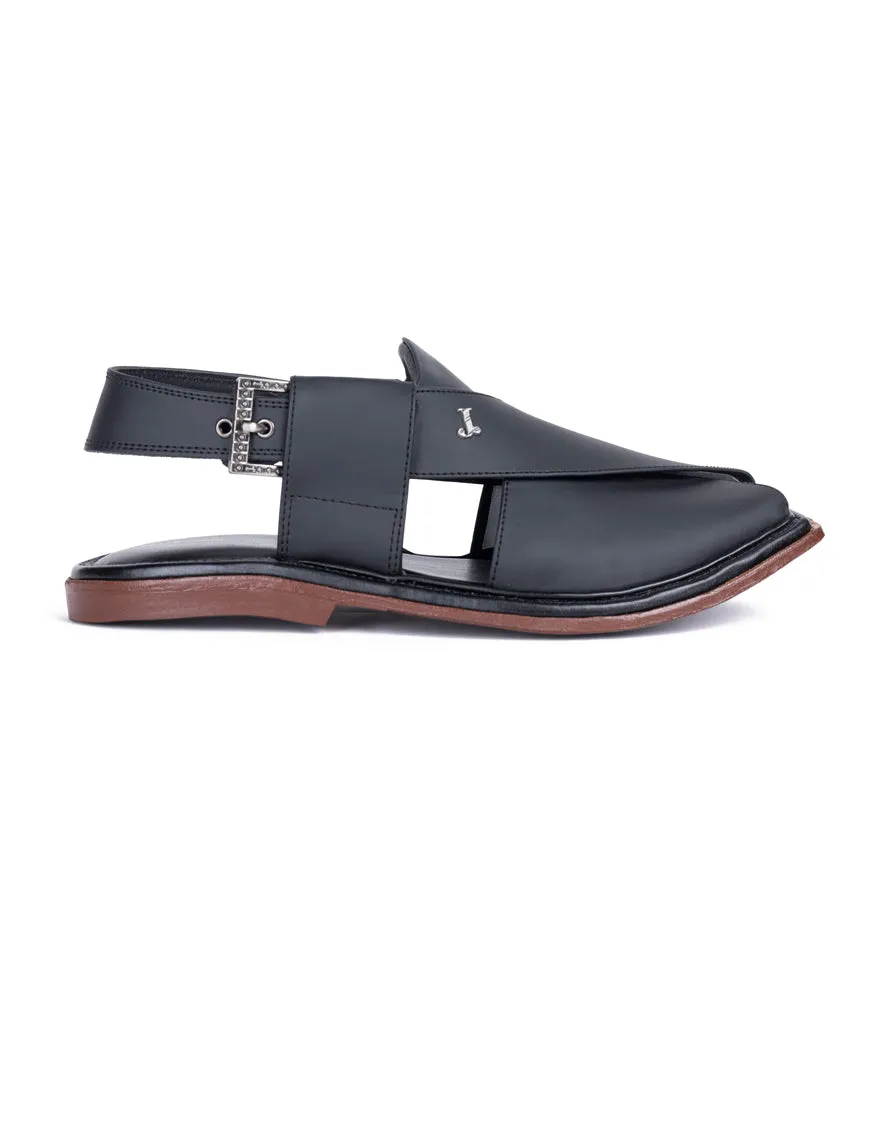 BLACK PESHAWARI SANDAL | JJFW-JPC-11507/S25-ZU-PLN sold by Junaid Jamshed product image thumbnail 2