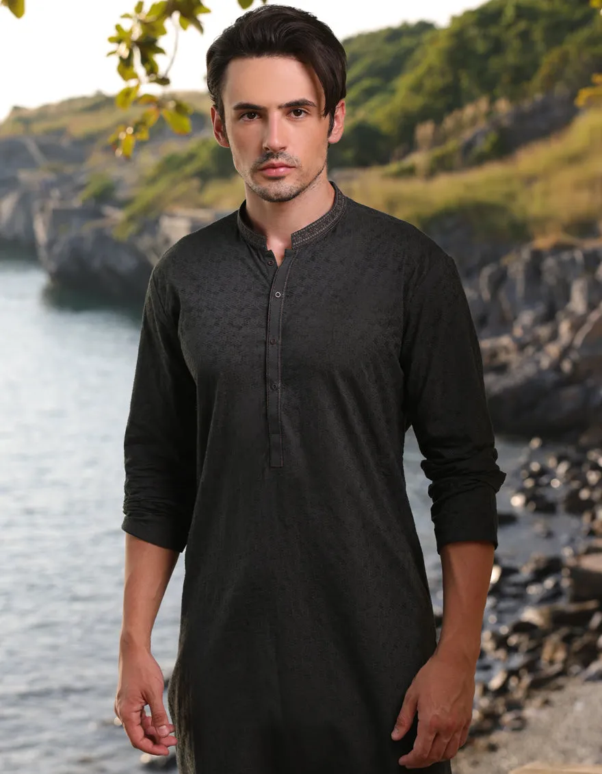 GREEN COTTON KURTA | JJK-A-34952/S25/JJ9778-FL sold by Junaid Jamshed product image thumbnail 3