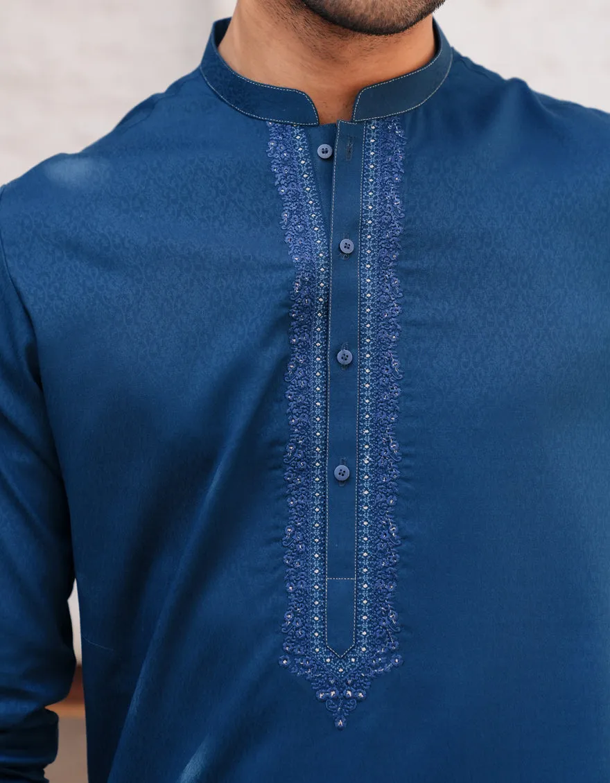 BLUE BLENDED KURTA | JJK-A-50098/S25/JJ9850-FL sold by Junaid Jamshed product image thumbnail 3