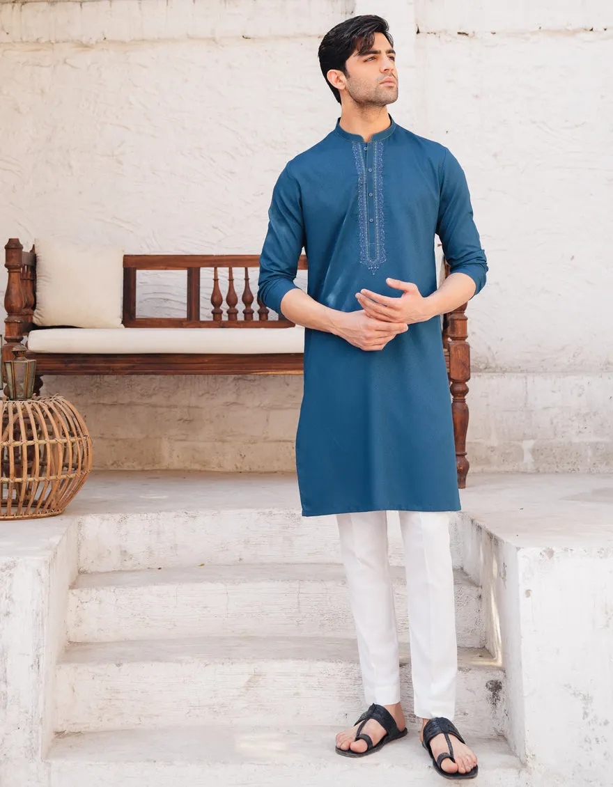 BLUE BLENDED KURTA | JJK-A-50098/S25/JJ9850-FL sold by Junaid Jamshed