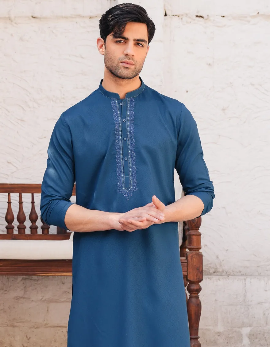 BLUE BLENDED KURTA | JJK-A-50098/S25/JJ9850-FL sold by Junaid Jamshed product image thumbnail 2