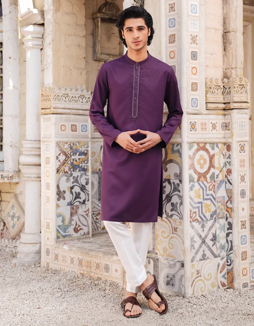 PURPLE BLENDED KURTA | JJK-A-50097/S25/JJ9850-FL sold by Junaid Jamshed product image thumbnail 4