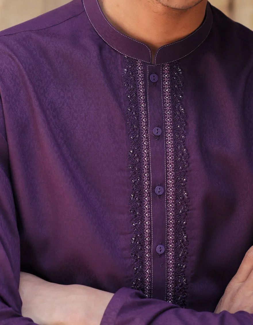 PURPLE BLENDED KURTA | JJK-A-50097/S25/JJ9850-FL sold by Junaid Jamshed product image thumbnail 3