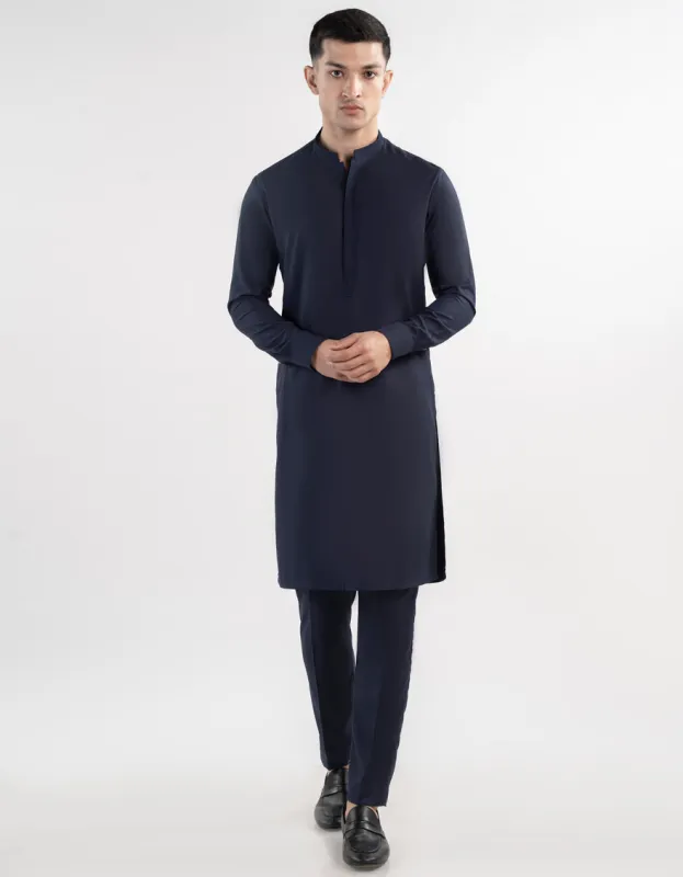 BLUE BLENDED KURTA TROUSERS | JJKP-A-46587/S24/JJ9364-SF sold by Junaid Jamshed