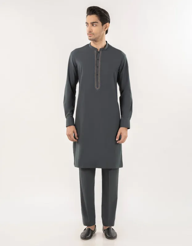 GREEN BLENDED KURTA TROUSERS | JJKP-A-50015/S25/JJ10016-SF sold by Junaid Jamshed