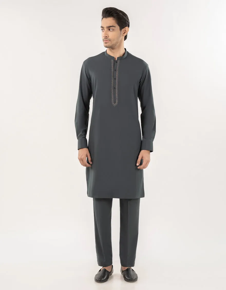 GREEN BLENDED KURTA TROUSERS | JJKP-A-50015/S25/JJ10016-SF sold by Junaid Jamshed