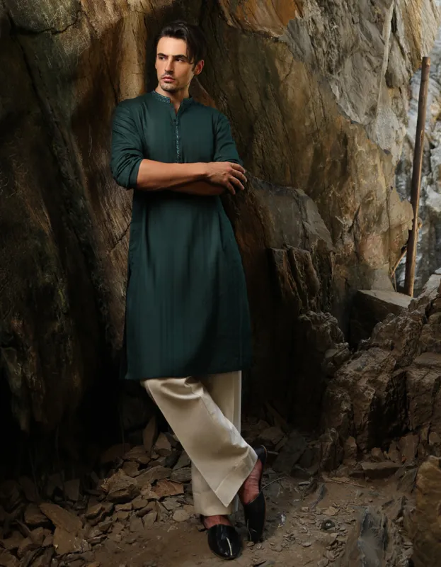 GREEN COTTON KURTA | JJK-S-33064/S25/JJ9500-SF sold by Junaid Jamshed