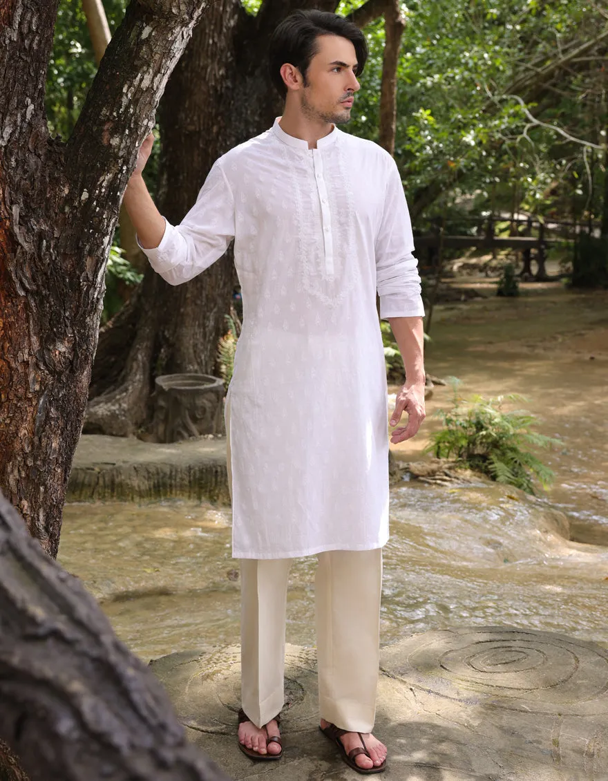 WHITE COTTON KURTA | JJK-S-34950/S25/JJ9778-FL sold by Junaid Jamshed product image thumbnail 4