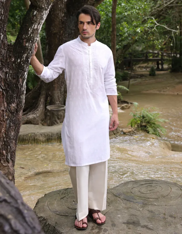 WHITE COTTON KURTA | JJK-S-34950/S25/JJ9778-FL sold by Junaid Jamshed