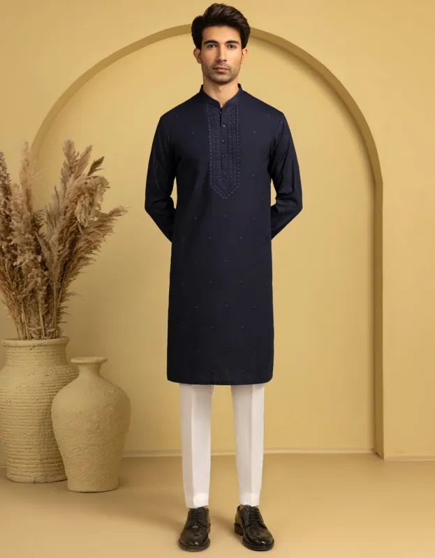 BLUE SPECIAL COTTON KURTA | JJK-SP-A-34942/S25/JJ1001-FL sold by Junaid Jamshed
